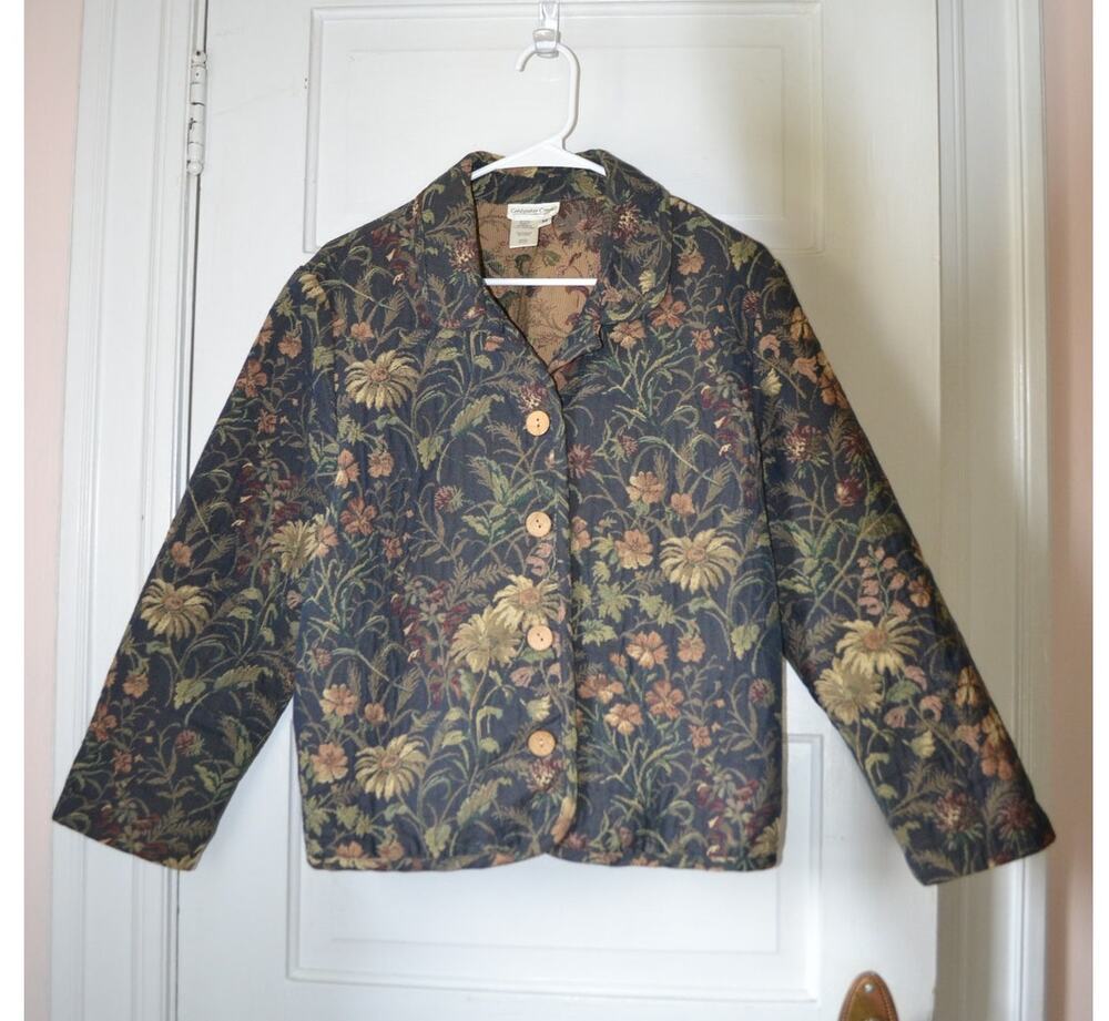 Botanical Garden Artsy Floral Tapestry Button Up Boxy Relaxed Fit Jacket